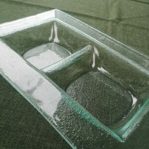 Rectangular Clear Pebble Art Textured Glass Divided Serving Tray / Dish 8"×12"